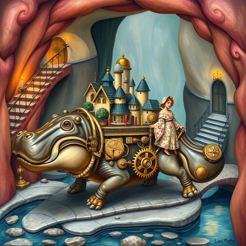 Steampunk Hippopotamus Transports Whimsical Village in Minia...