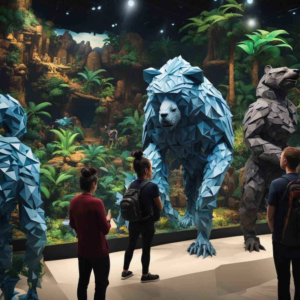Cyberpunk Origami Zoo Exhibit in High Resolution