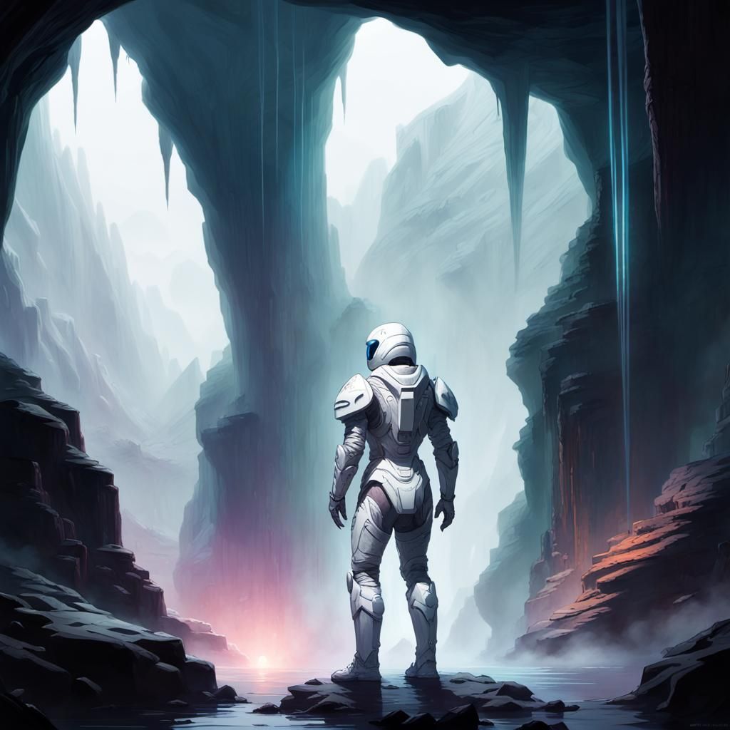 Futuristic Astronaut in Cybernetic Armor, Digital Art