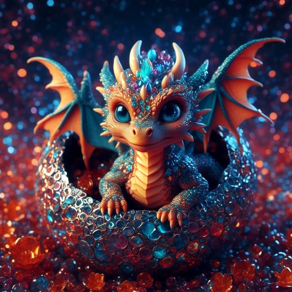Dragon Hatchlings in Bejeweled Nest: Fractal Vector Art