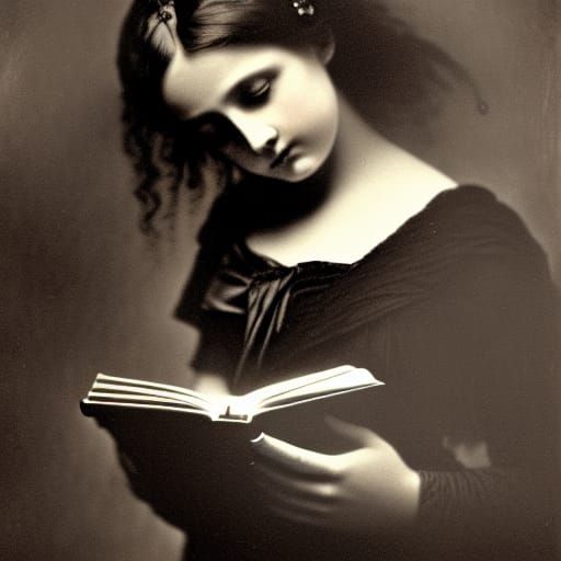 Elegant Girl Reading Book in Dark Academia Style