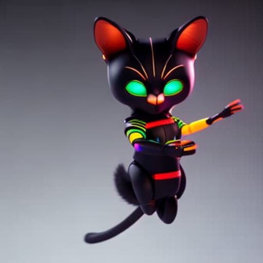 Humorous Black Cat Marionette in Hyperrealistic 3D