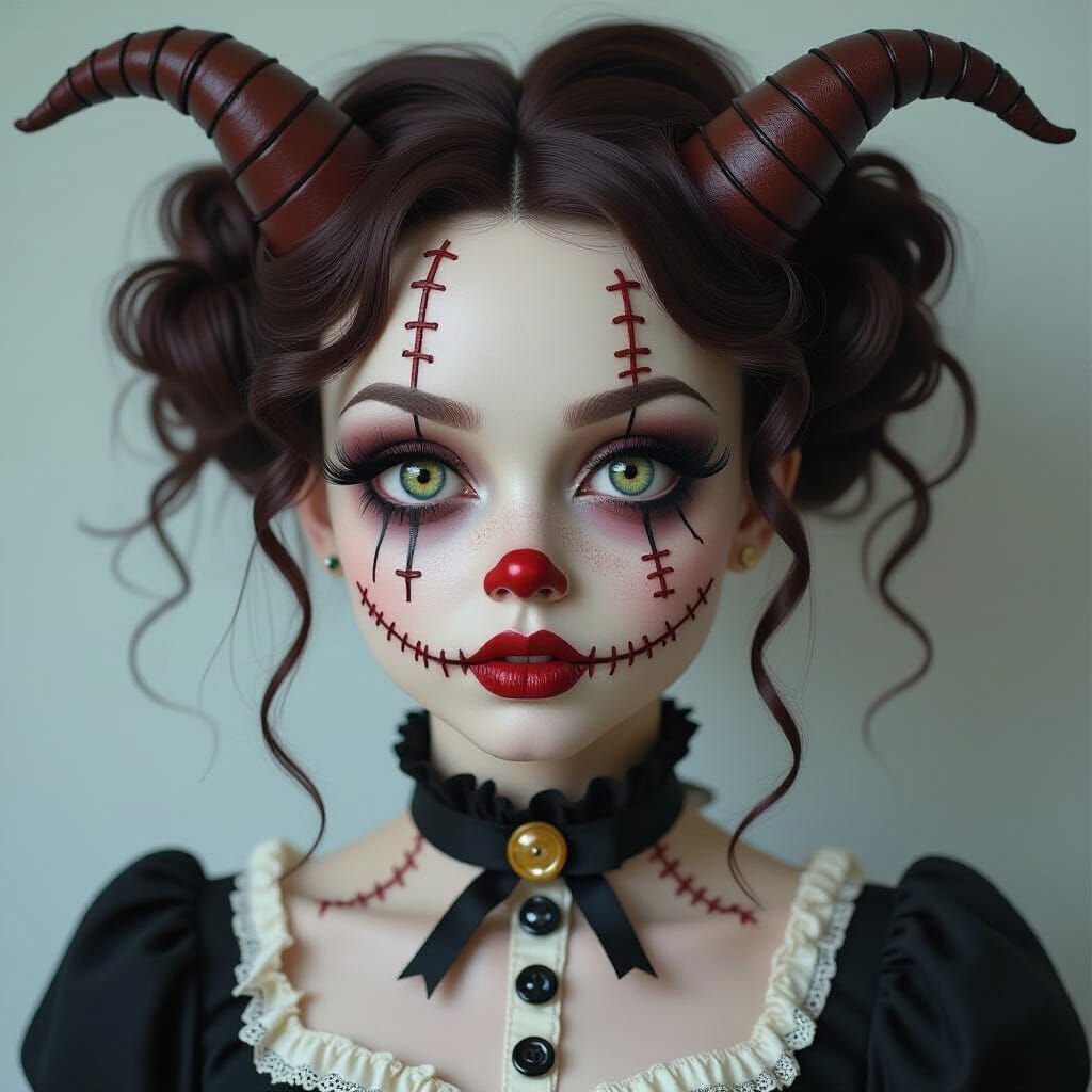 Creepy Doll Demon Woman with Button Eyes