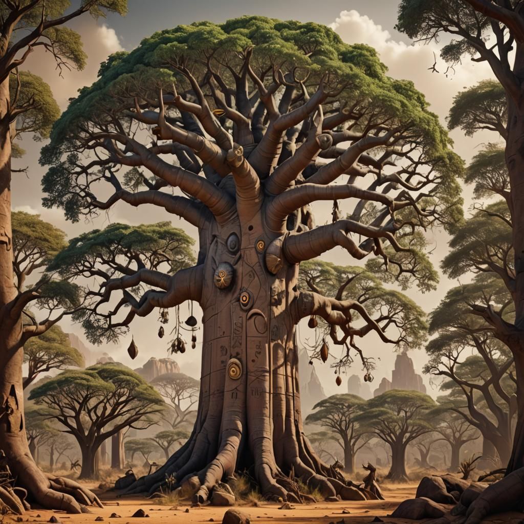 Baobab Tree Wisdom in Aboriginal Art Style