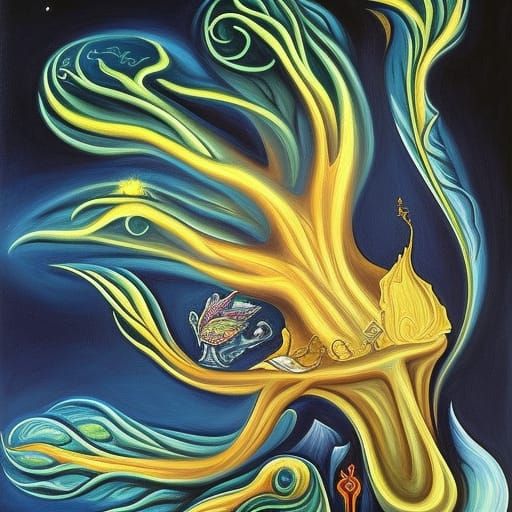 Surreal Fractal Tree of Knowledge in Oil