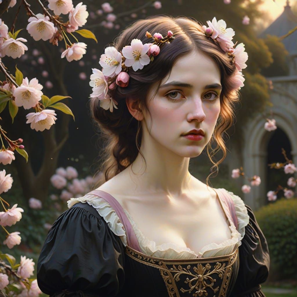 Emo Goth Girl in Baroque Realism Garden