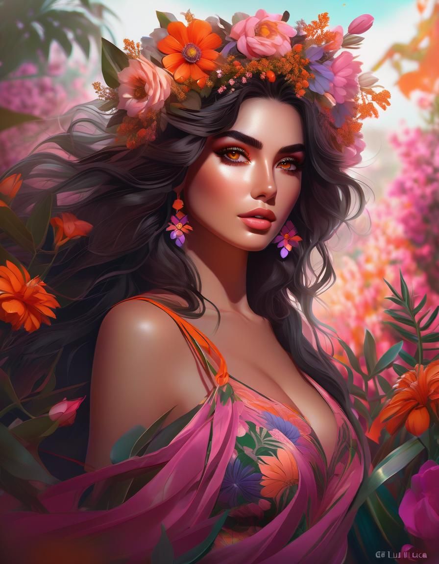 Gorgeous sensual flower woman