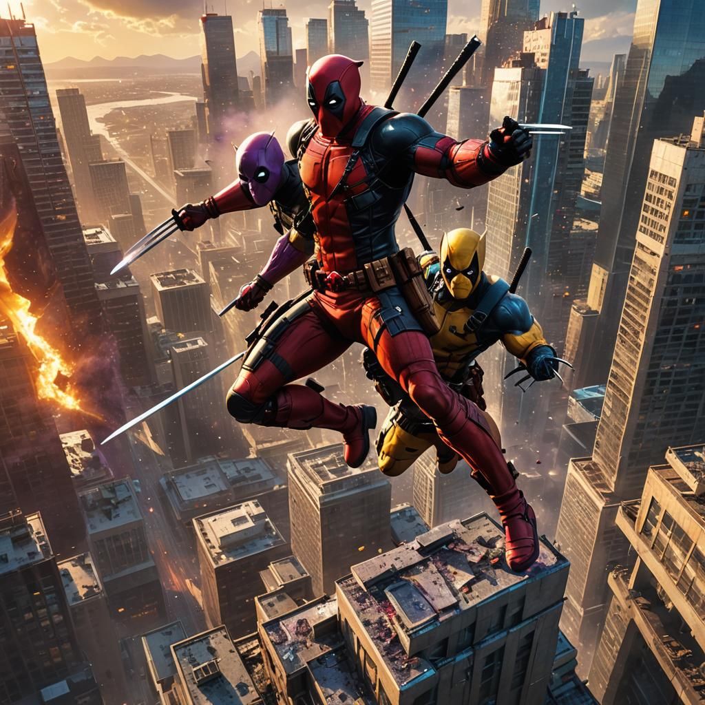 Deadpool and Wolverine Jump: Comic Book Art