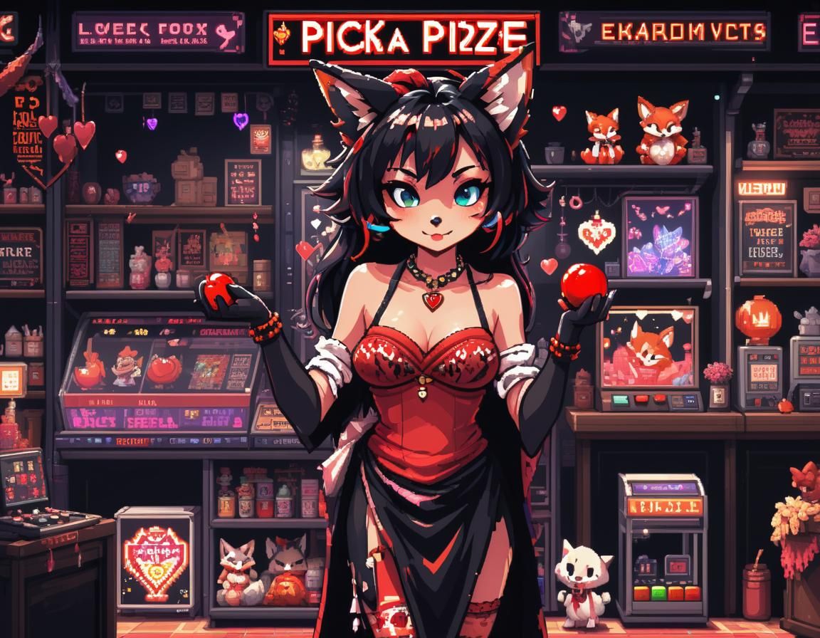 Pixel Art Prize Screen with Fox Witch