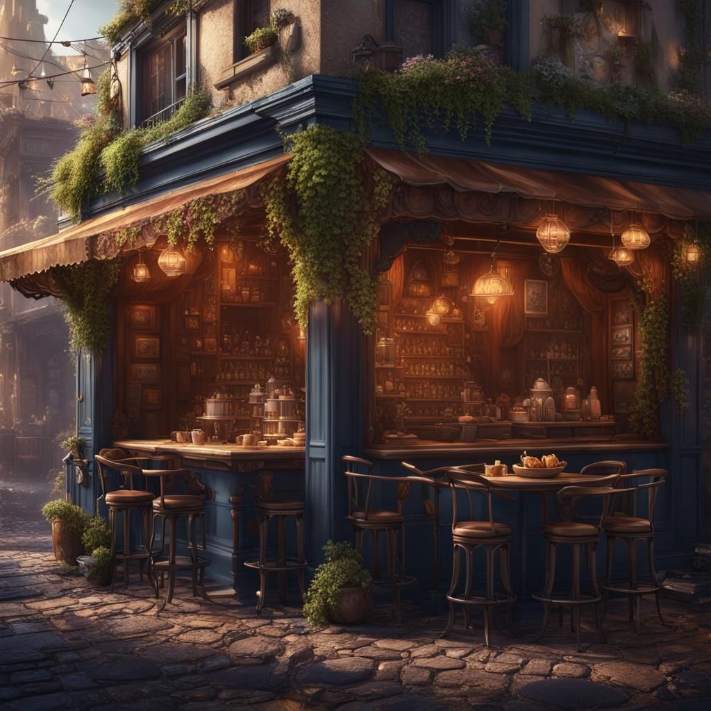 Fantastical Cafe Concept Art in Deep Color