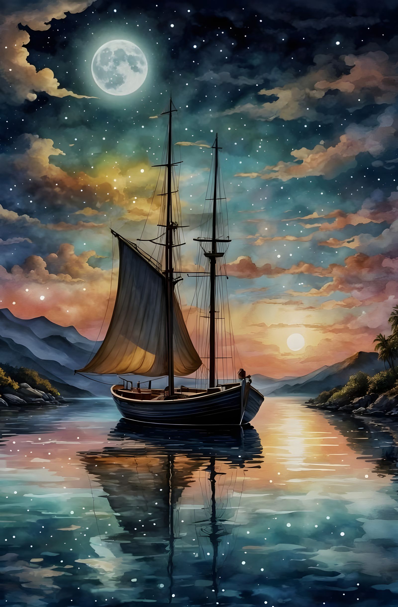 Boat on moonlit waters