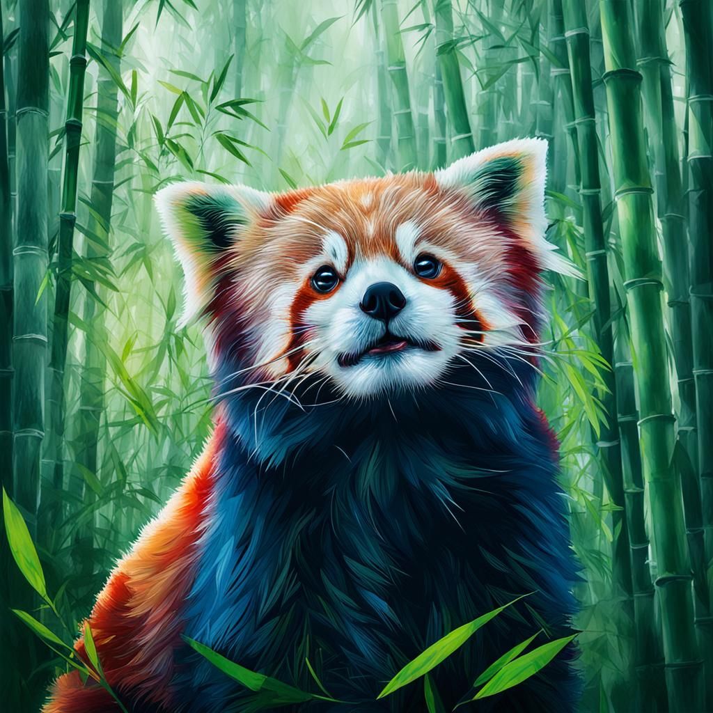 Red Panda Double Exposure Portrait in Digital Art Style