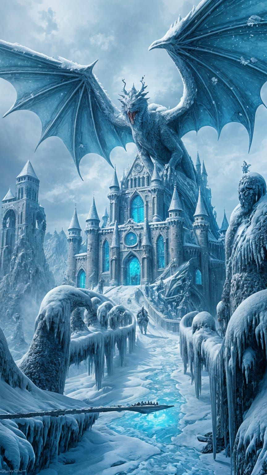 Ancient Ice Dragon Rules Over Majestic Frozen Kingdom