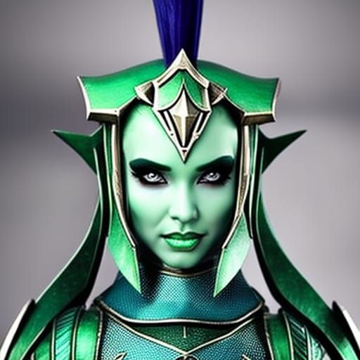 Alien Woman in Medieval Armor: Sci-Fi Concept