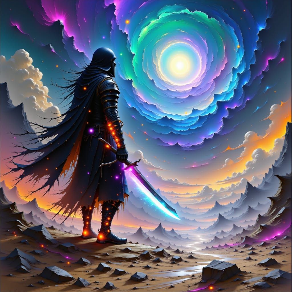 Cyberpunk Samurai Warrior on Barren Earth