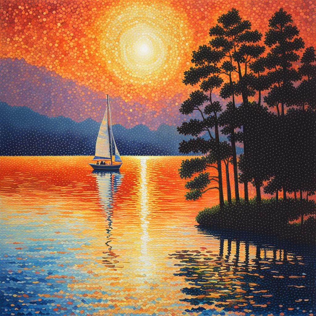 Pointillism: Sunset Sailing
