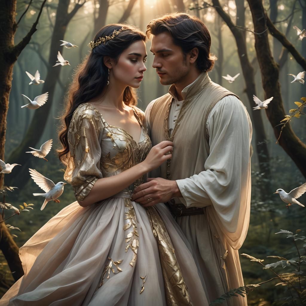 Twilight Forest Couple in Dreamlike Fantasy Art