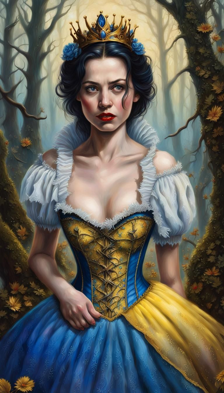 Snow White in Forest, Hyperrealistic Oil Painting