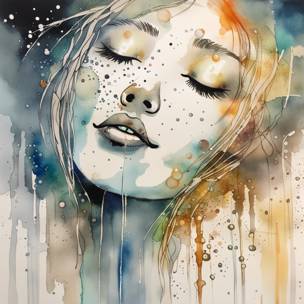 Beautiful Girl in Rain, Yoshitaka Amano Style