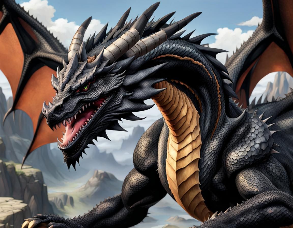 Majestic Black Dragon Maximal Illustration