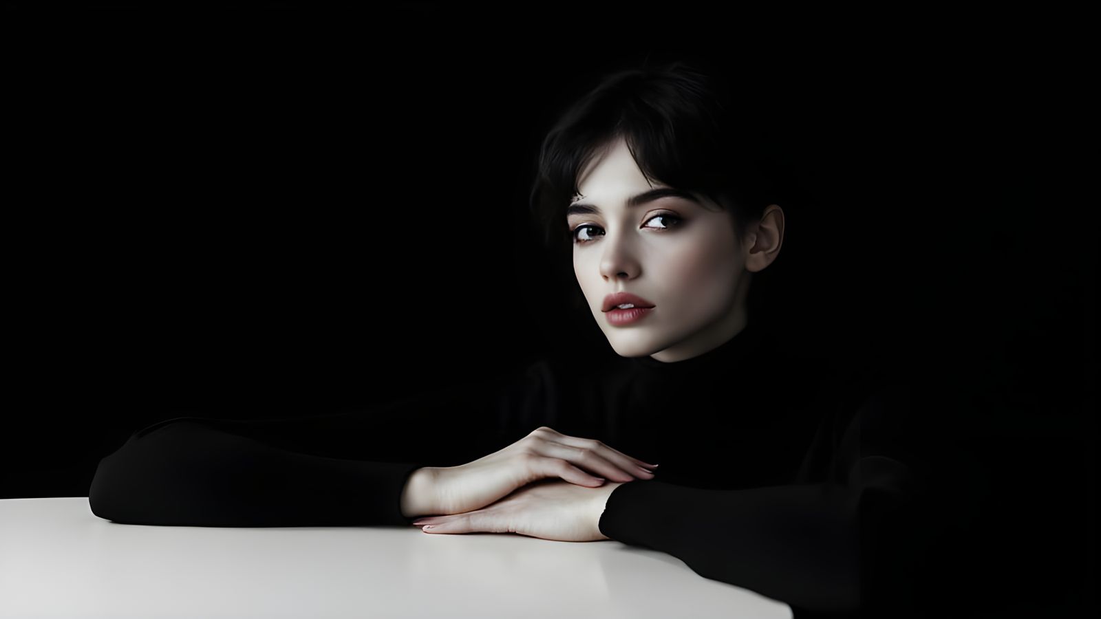 Monochrome Portrait of Elegant Young Woman