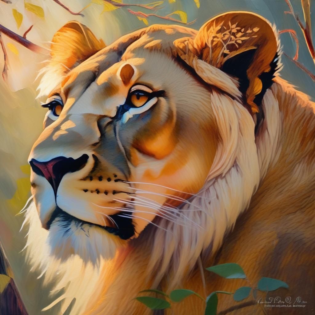 Lioness ethereal fantasy hyperdetailed mist Thomas Kinkade
