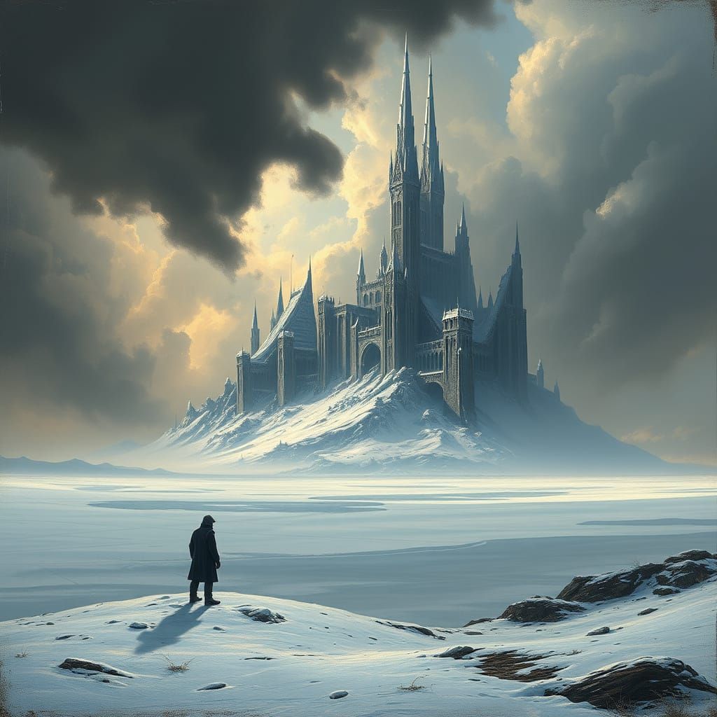Frozen Wasteland: Ruined City in Romantic Landscape Style