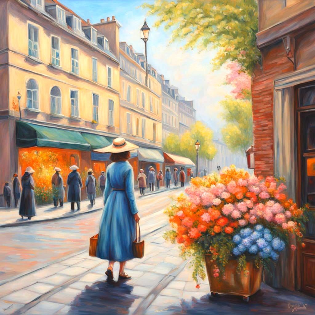 Paris, style of Claude Monet. Houses of ancient architecture...