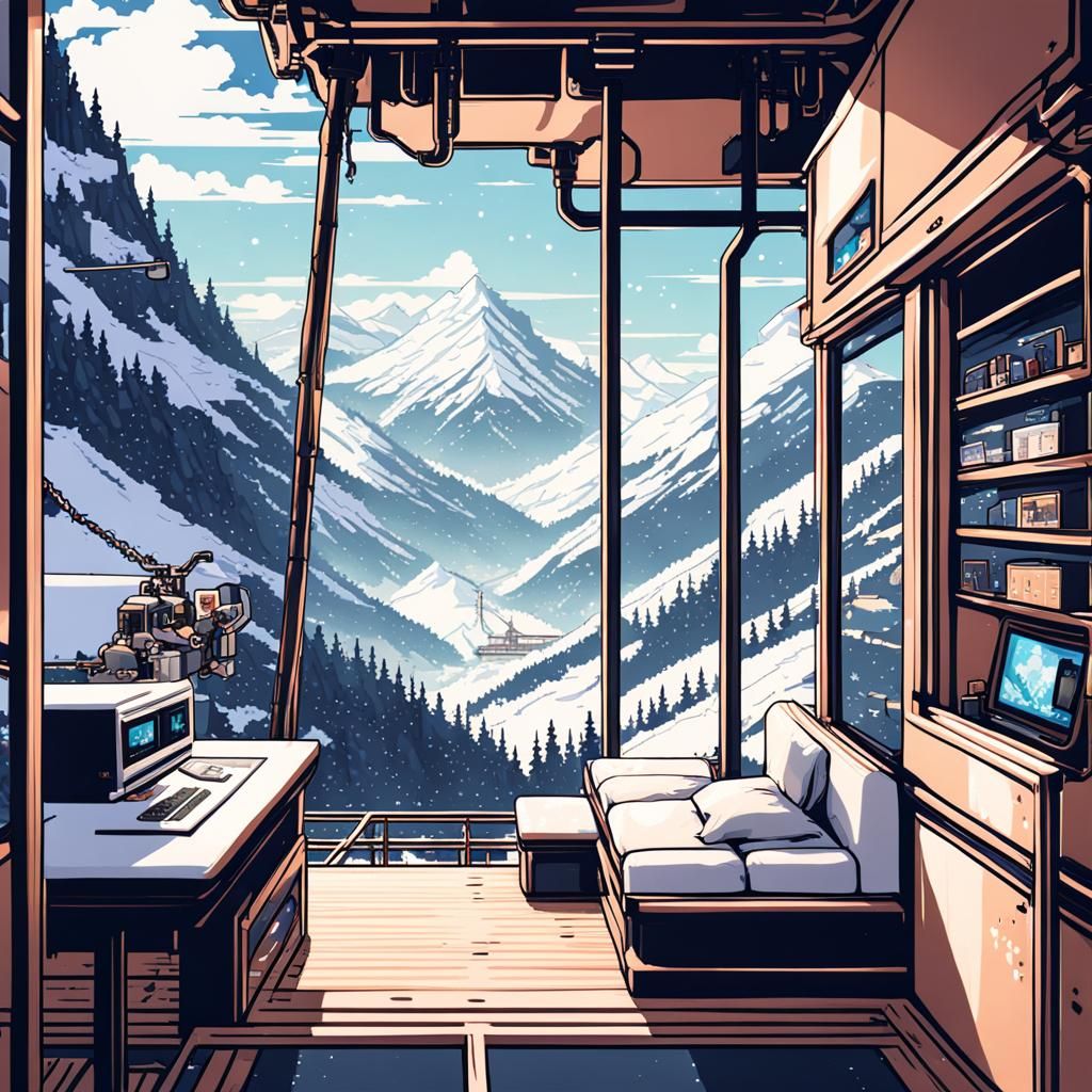 8-Bit Cable Car Bedroom Ascending Snowy Mountain