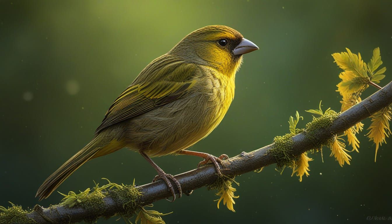 Hyperrealistic Yellow-Shouldered Grassquit on Branch