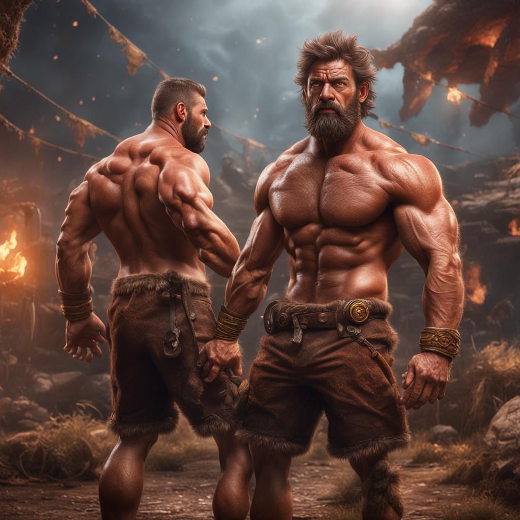 Macho Men in Arena: Detailed Matte Painting