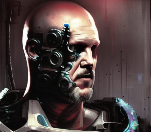 Cyborg Stone Cold in Cyberpunk Film Noir Style
