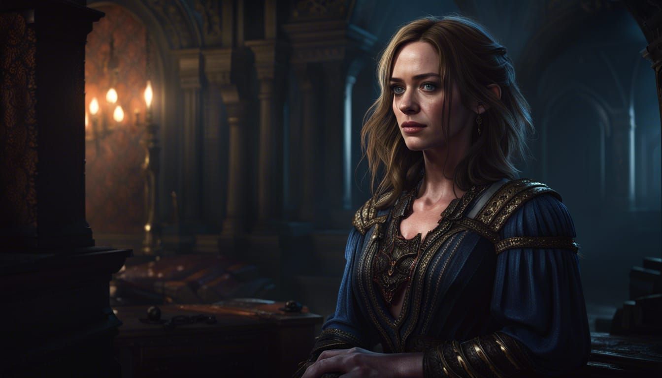 Emily Blunt as Dark Fantasy Art Nouveau Portrait