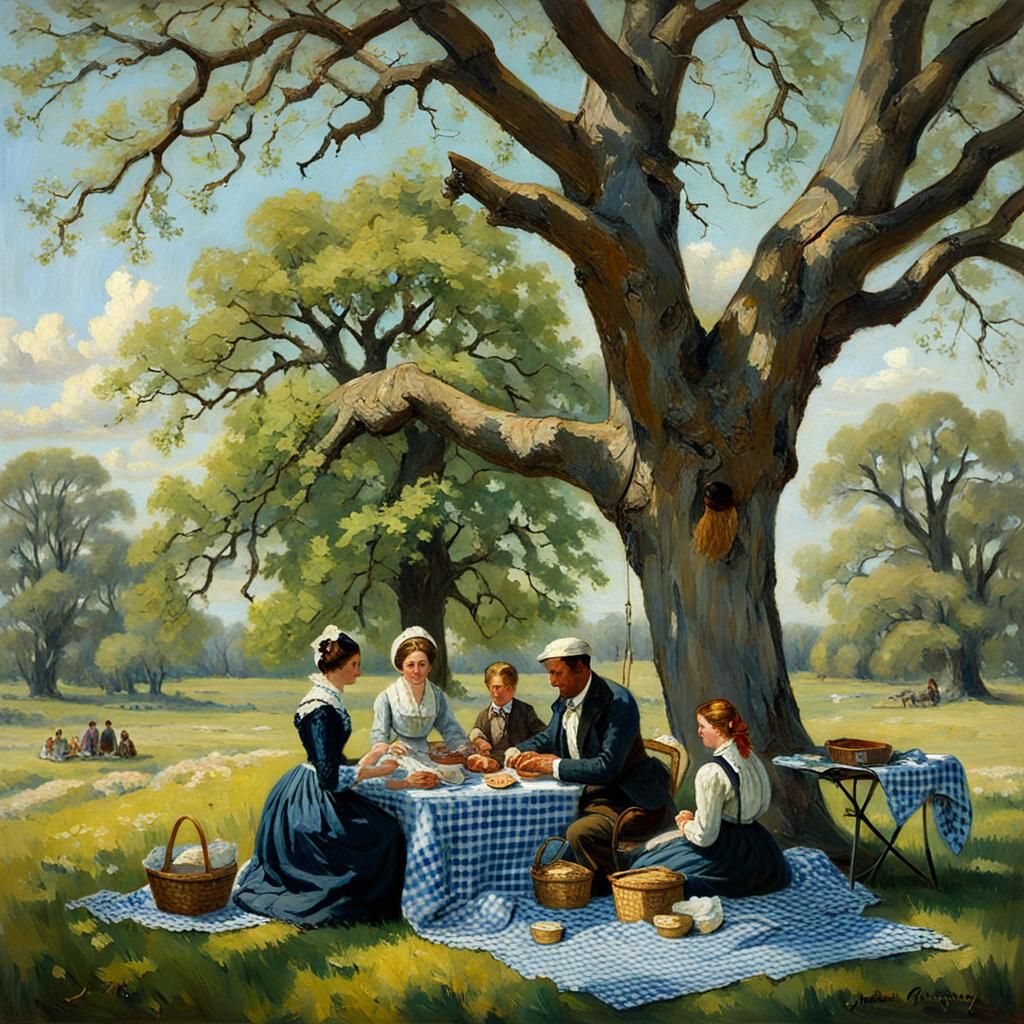 Family Spring Picnic in 1800s Style