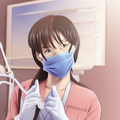 Anime Style Dentist Wearing Mask and Gloves