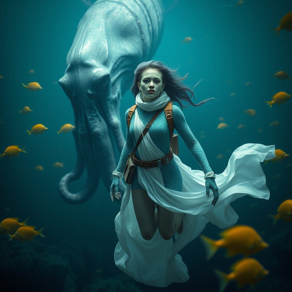 Ethereal Green-Blue Triton Ranger in Deep Oceanic Wonderland