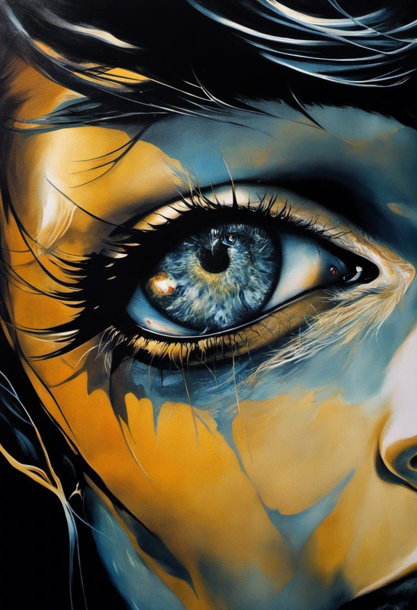 Gothic Emo Portrait with Double Exposure in Acrylic Style