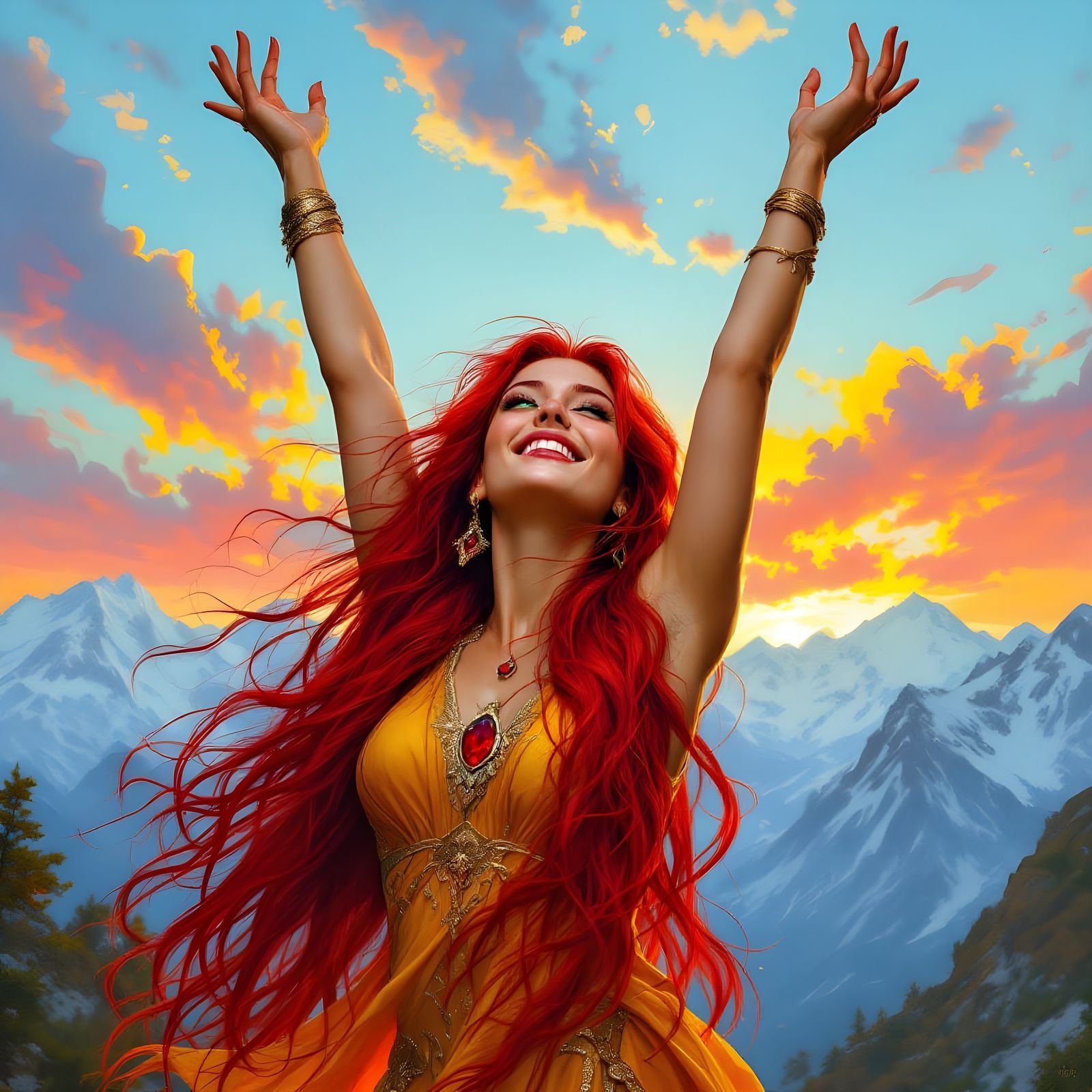 Norse Goddess Radiates Warmth Amidst Vibrant Sunset