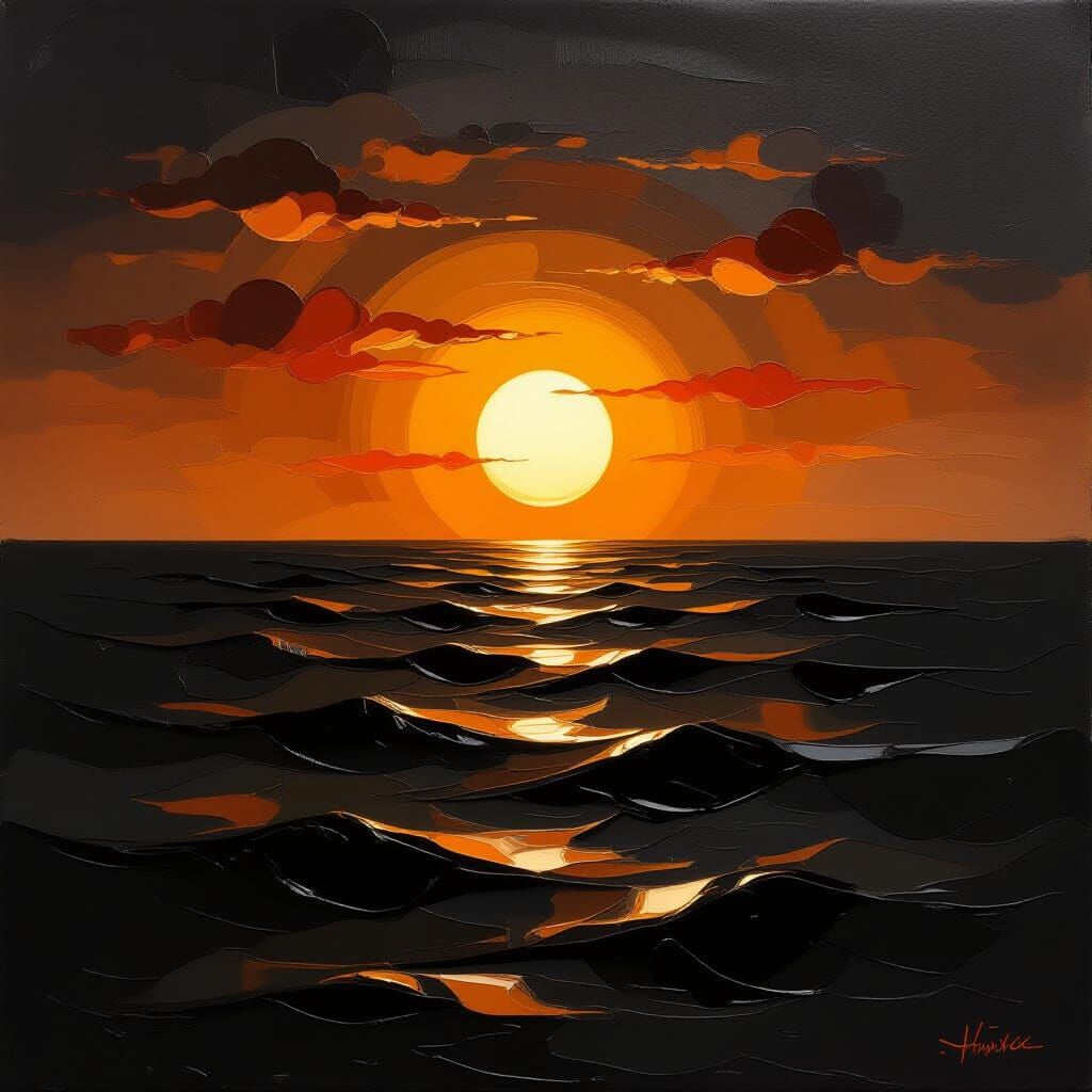 Nocturnal Sunset Over Black Sea Impressionist Painting