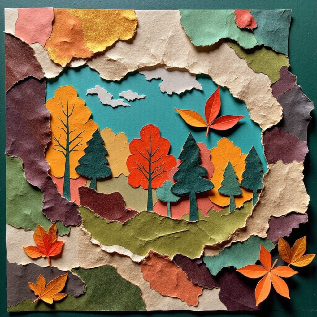 Abstract Autumn Papercraft Art with Textured Detail