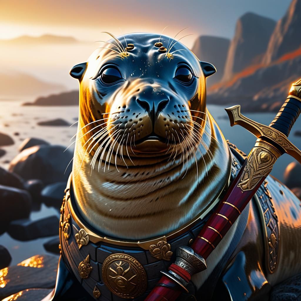 Armored Seal Pup Portrait on Rocky Shore