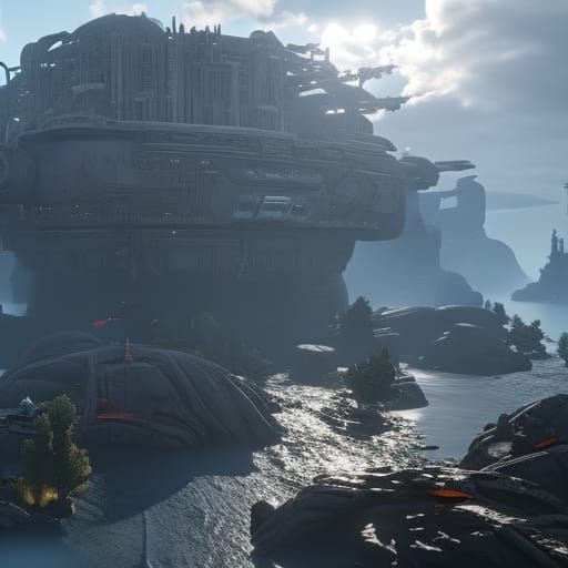 Cyborg World with Human Civilization in 3D