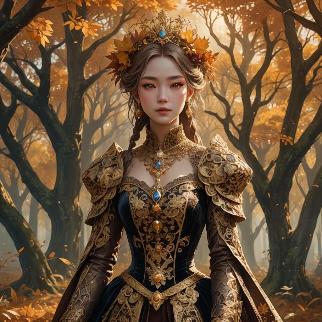 Elegant Feywild Noblewoman in Autumn Glade