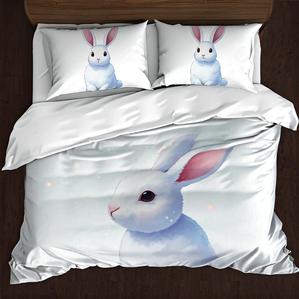 Snow Rabbits on Bed Sheets in Manga Anime Style