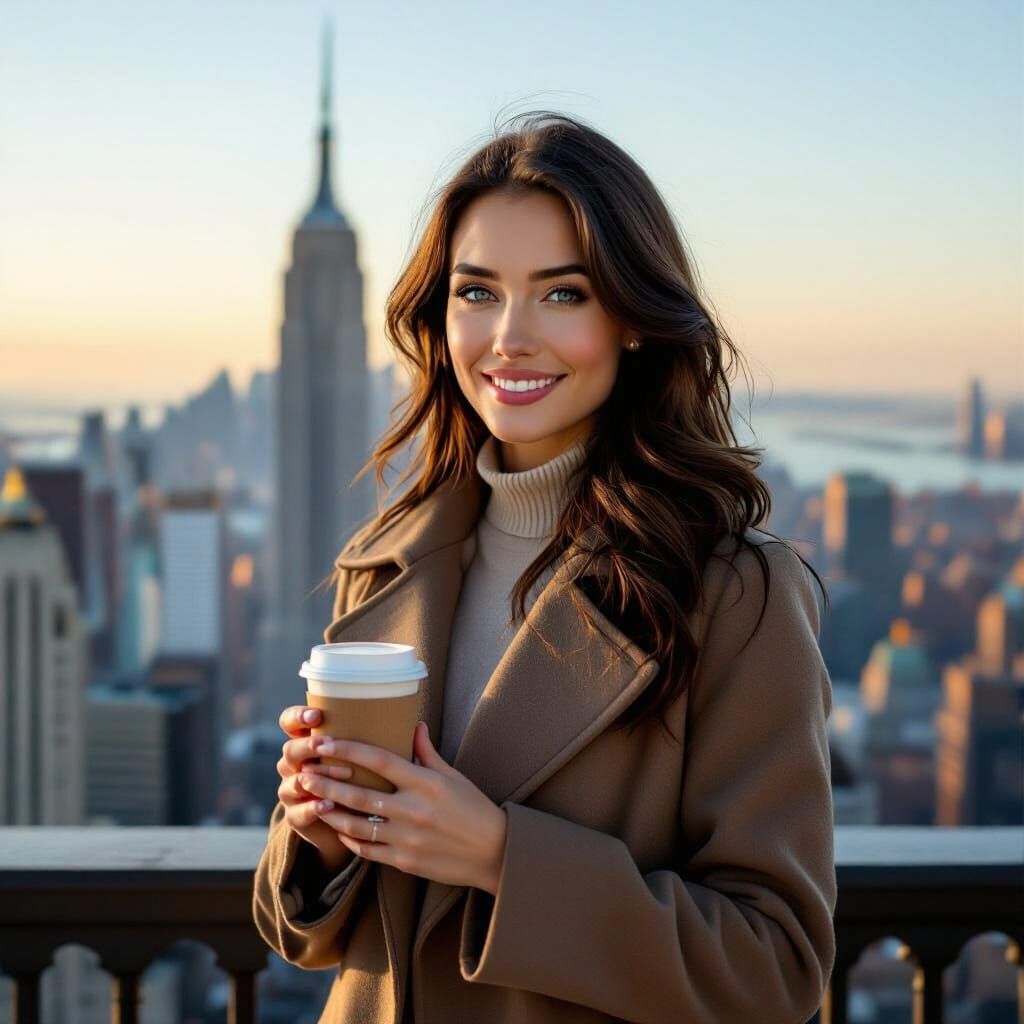 Scandinavian Woman Walks in Autumn, Art Nouveau Style