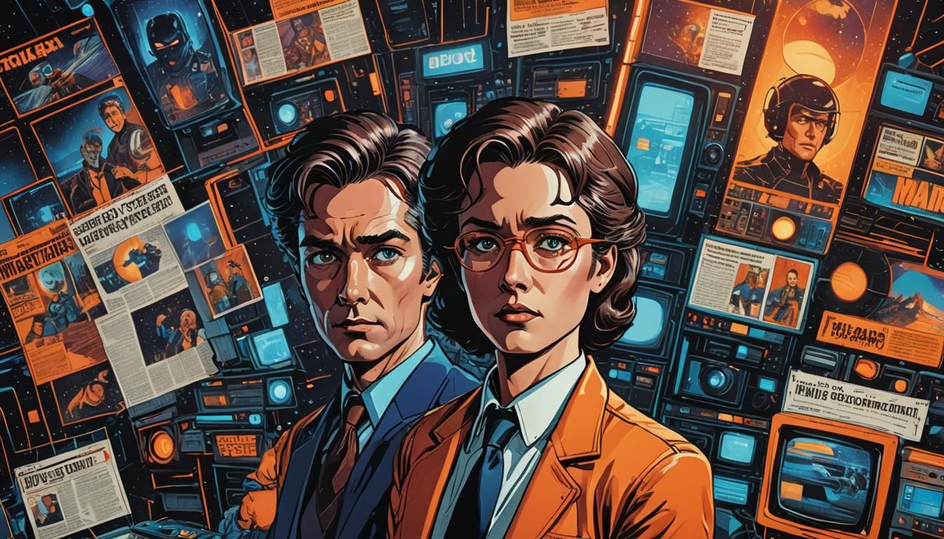 Retro-Futuristic TV Studio in Comic Book Style