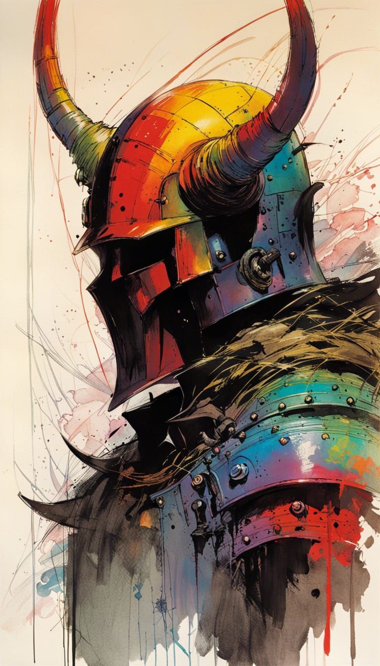 Sinister Knight with Horned Helmet in Rainbow Armor