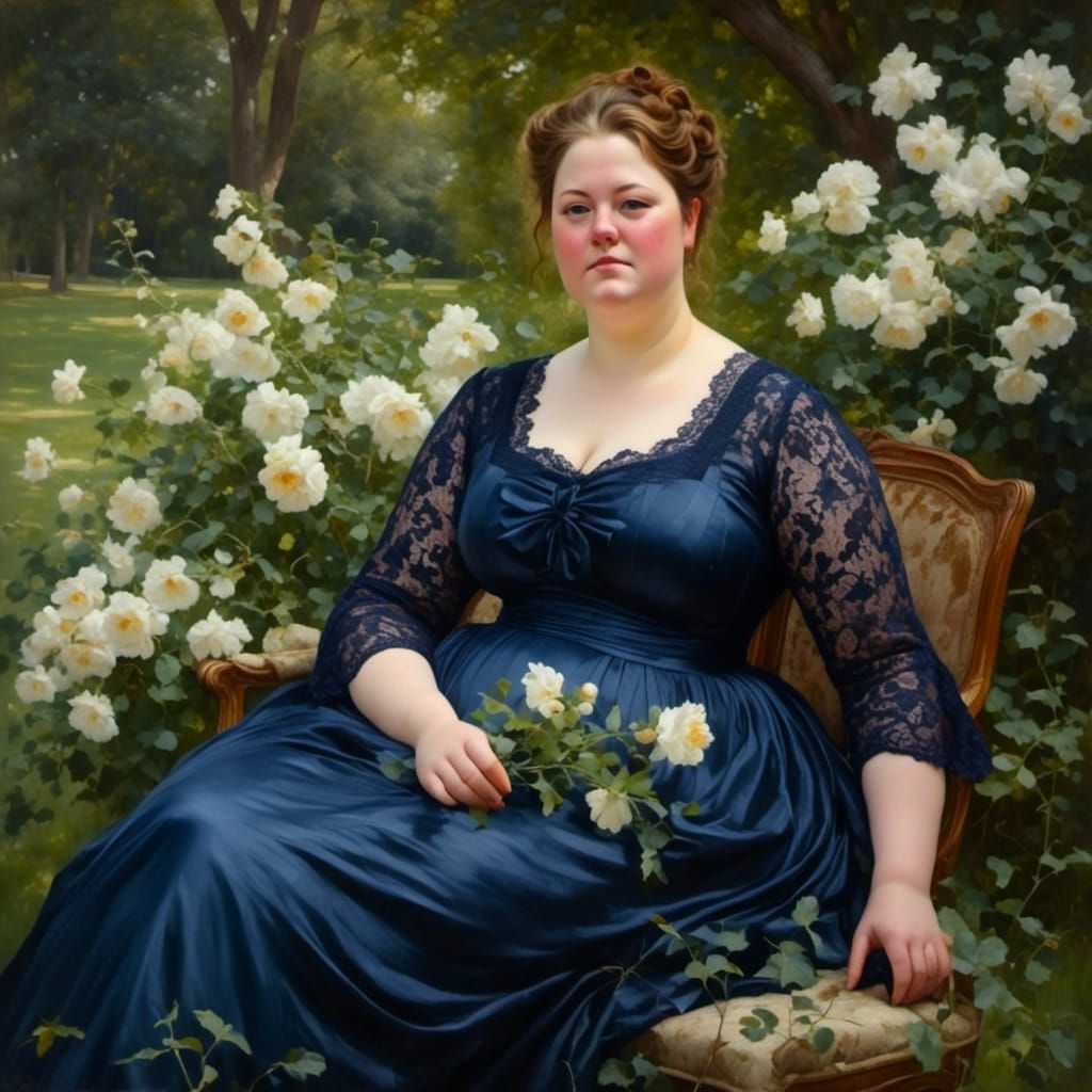 Fairytale Portrait of a Plump Mother in a Spring Garden