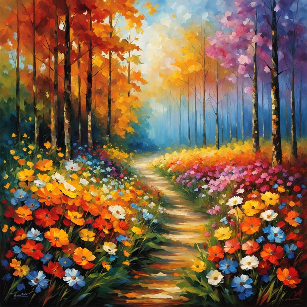 Paladin Walks Through Radiant Wildflower Path, Impressionist...
