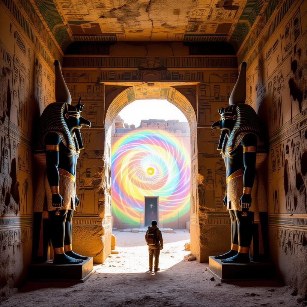 Ancient Temple Discovery: Horus Statues Guarding Glowing Por...